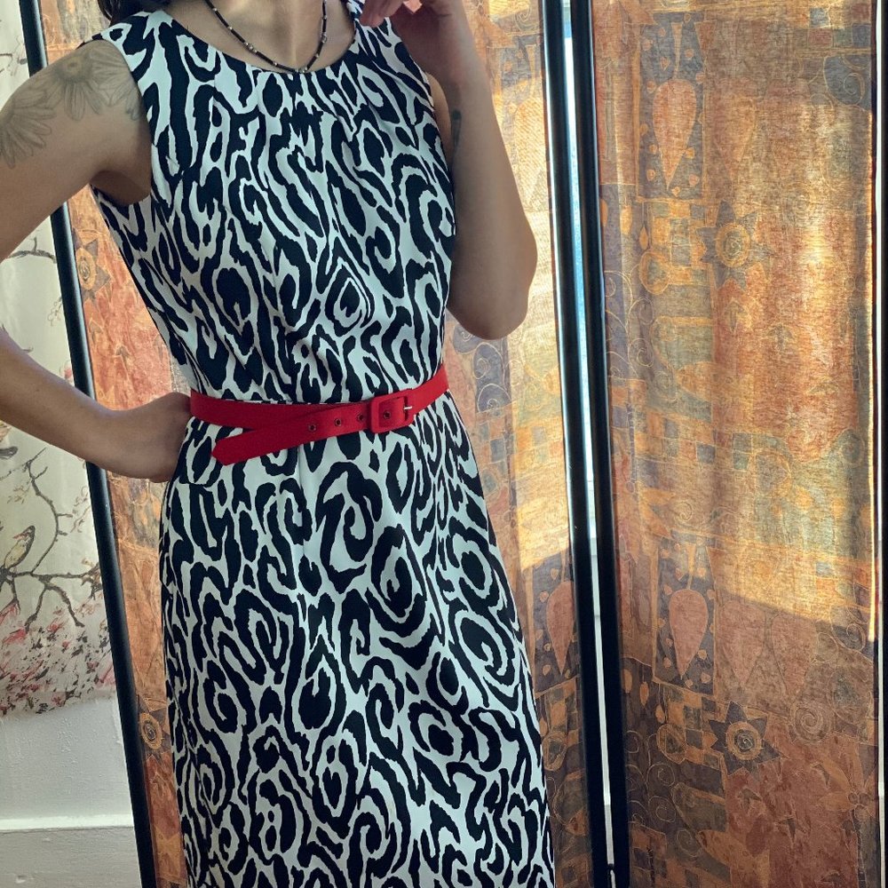 Zebra print dress with Red belt